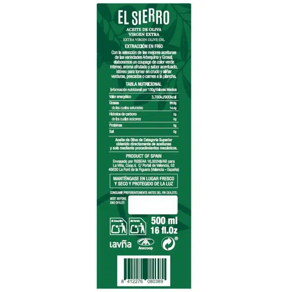Aceite Oliva Virgen Extra EL SIERRO